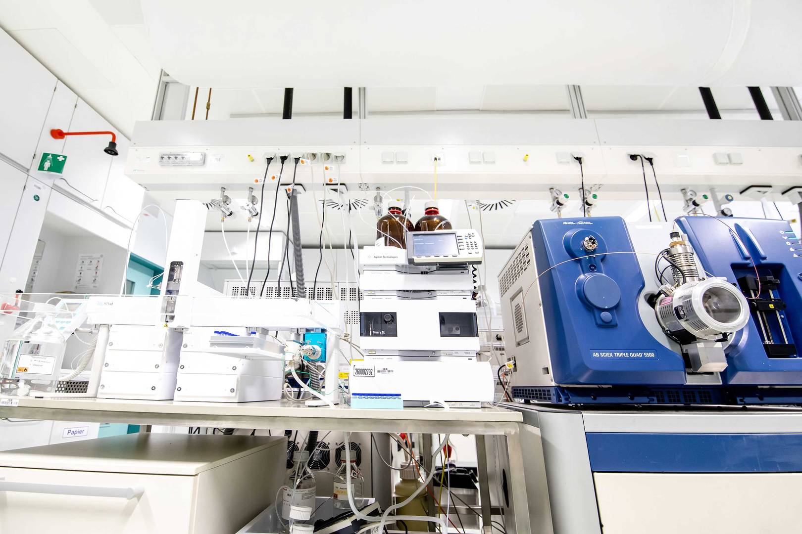 LC and MS machines displayed on a laboratory bench, showcasing advanced analytical equipment for scientific research.